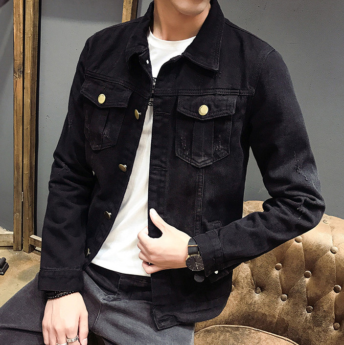 mens slim fit black denim jacket